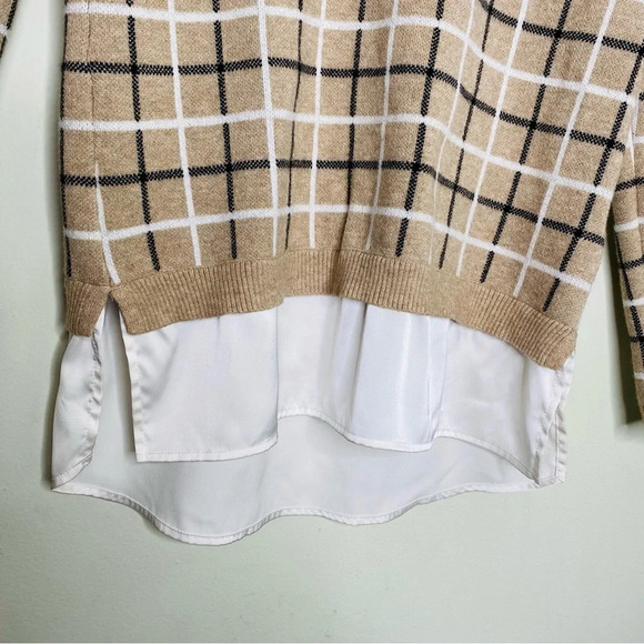 Tahari Beige Plaid Sweater With Layered Collared Undershirt Academia Preppy XS - Picture 6 of 10